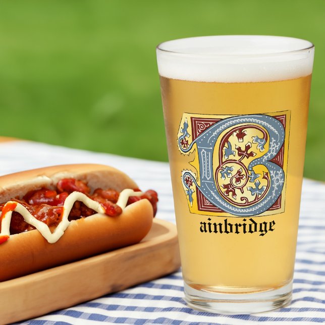 Letra medieval azul y marfil rojo iluminada B (Subido por el creador)