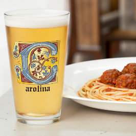 Letra medieval azul y marfil rojo iluminada C