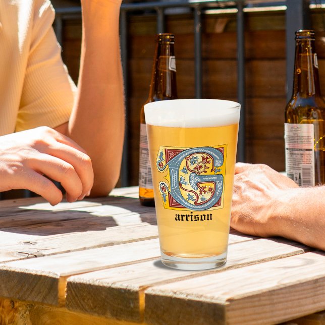 Letra medieval azul y marfil rojo iluminada G (Subido por el creador)