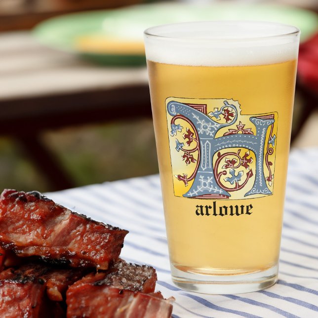 Letra medieval azul y marfil rojo iluminada H (Subido por el creador)