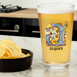 Letra medieval azul y marfil rojo iluminada J