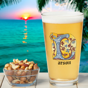 Letra medieval azul y marfil rojo iluminada L