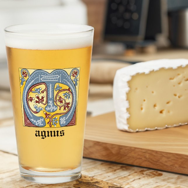 Letra medieval azul y marfil rojo iluminada M (Subido por el creador)