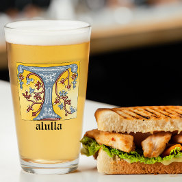 Letra medieval azul y marfil rojo iluminada T