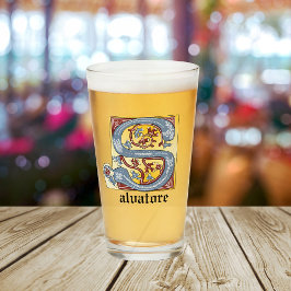 Letra medieval azul y roja marfil con iluminación 