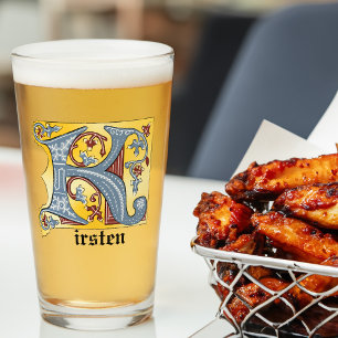 Letra medieval azul y roja marfil iluminada K