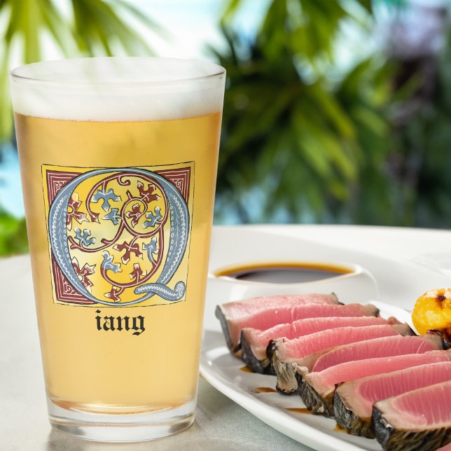 Letra medieval azul y roja marfil iluminada Q (Subido por el creador)