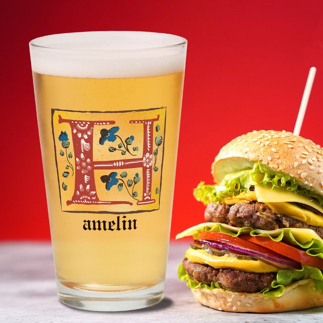 Letra medieval floral iluminada Monograma H (Subido por el creador)