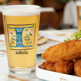 Letra medieval floral iluminada monograma I