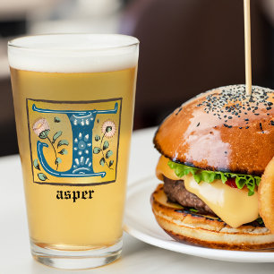 Letra medieval floral iluminada monograma J