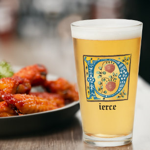 Letra medieval floral iluminada monograma P