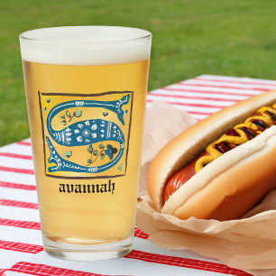 Letra medieval floral iluminada Monograma S