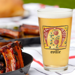 Letra medieval floral iluminada N Monograma