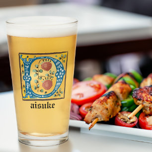 Letra medieval floral luminosa monograma D