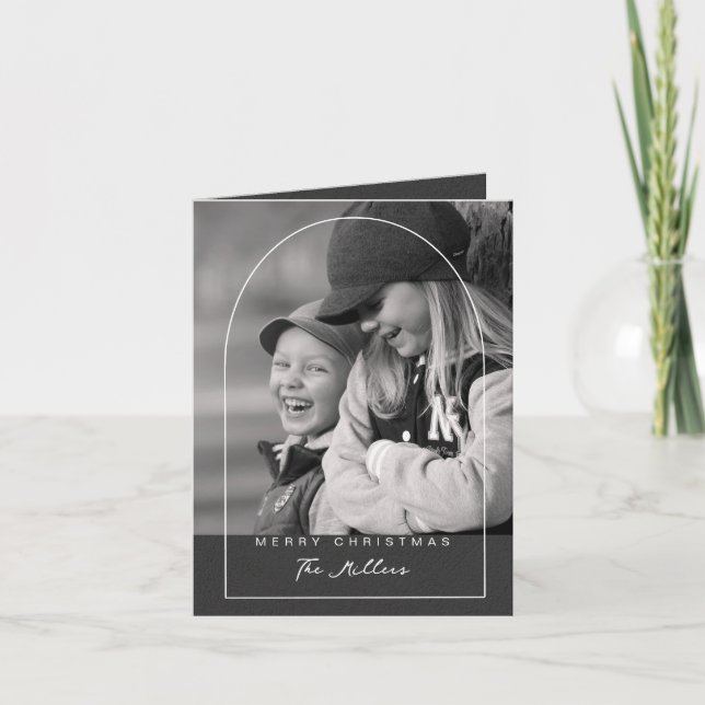 Letra Moderna Feliz Navidad Arco Foto Vacaciones (Anverso)