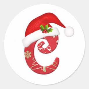 Letra monograma C, pegatina navideña Santa hat