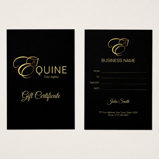 Letra monograma E Caballo en color oro (Anverso y reverso)