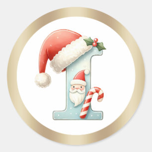 Letra monograma I, pegatina navideña Santa hat