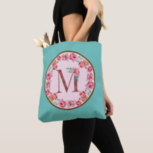 Letra monograma M con bolsa de té con imagen de la