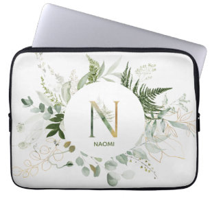 Letra monograma N funda para portátil Wreath Folia