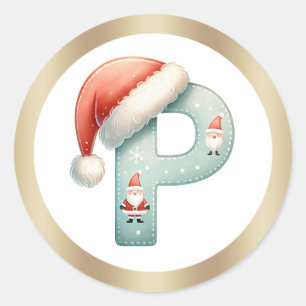 Letra monograma N, pegatina navideña Santa hat