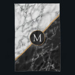 Letra monograma toalla de cocina mármol blanco neg<br><div class="desc">Toallas de cocina personalizadas con diseño de piedra de mármol blanco negro por MIGNED -Añade tu carta / o logotipo / año / número / más !</div>