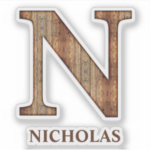 Letra N textura de madera con Pegatina de nombre p