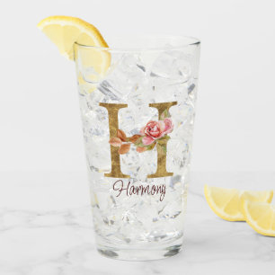 Letra personalizada H Hoja de oro Rosas rosadas