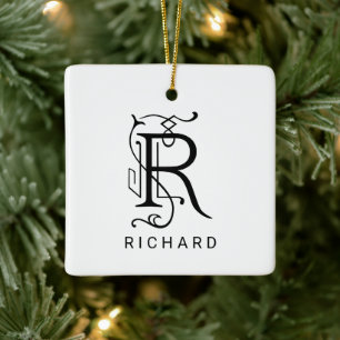 Letra R Elegante Monograma Ornamento de Navidad
