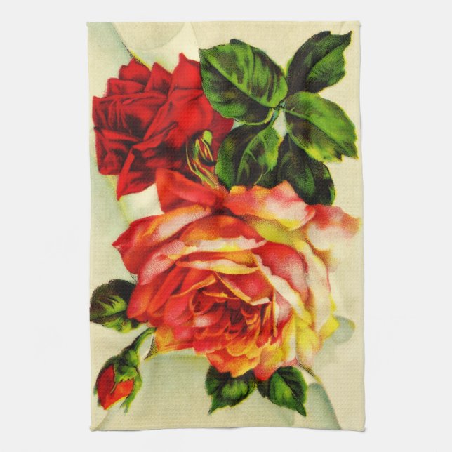 Letra roja rosa vintage toalla de cocina (Vertical)