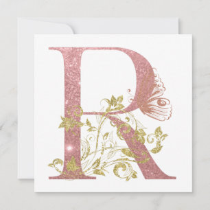 Letra rosa brillante Purpurina carta R tarjeta pla