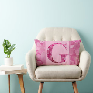 Letra rosa floral alfabética "G" almohada lumbar