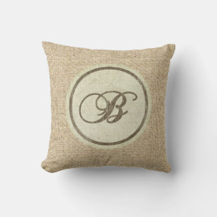 Letra rústica burlap almohada decorativa B