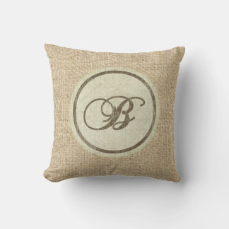 Letra rústica burlap almohada decorativa B