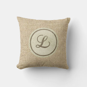 Letra rústica burlap almohada decorativa L