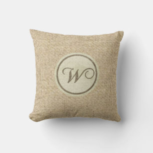 Letra rústica burlap almohada decorativa W