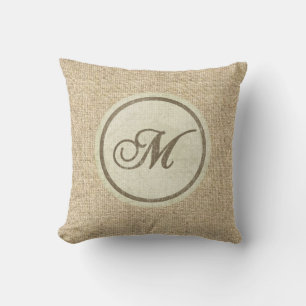 Letra rústica burlap M almohada decorativa