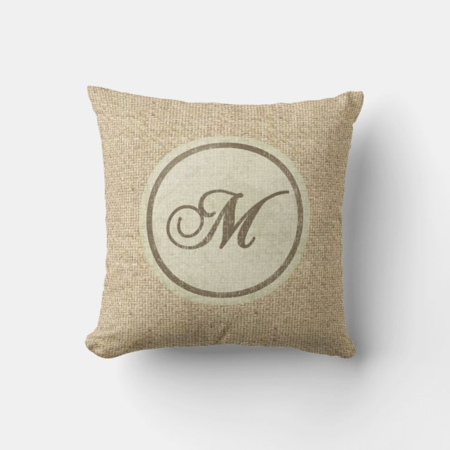 Letra rústica burlap M almohada decorativa (Anverso)