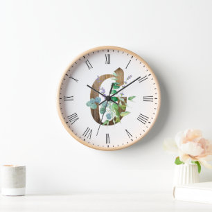 Letra rústica G reloj de marco de madera