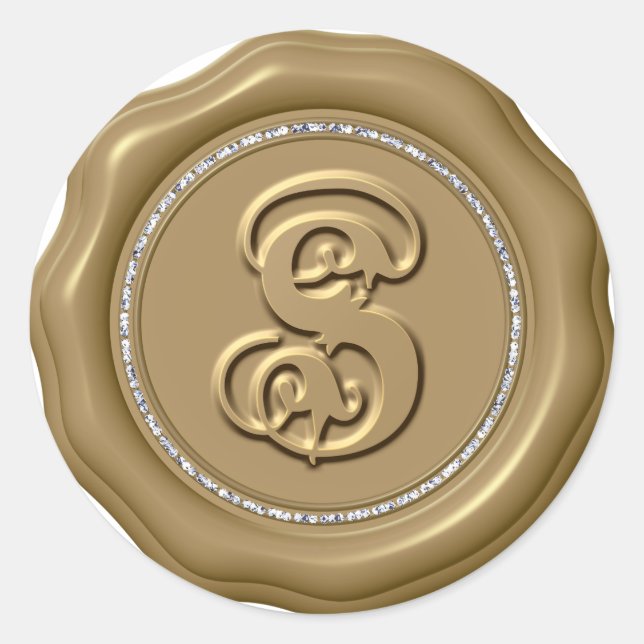 *~* Letra S Diamond Circle GOLD Pegatinas de sello (Anverso)