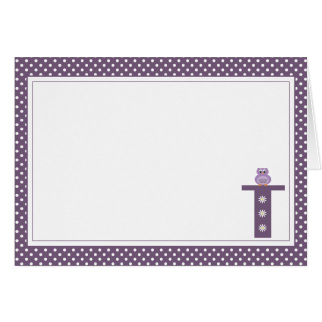 Letra T con tarjeta de nota en blanco búho (Anverso (Horizontal))