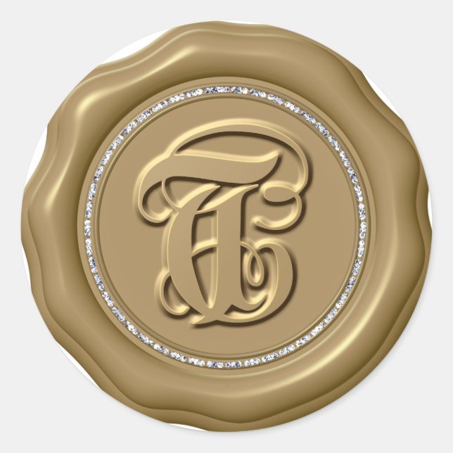 *~* Letra T Diamond Circle GOLD Pegatinas de sello (Anverso)