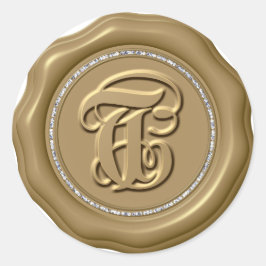 *~* Letra T Diamond Circle GOLD Pegatinas de sello