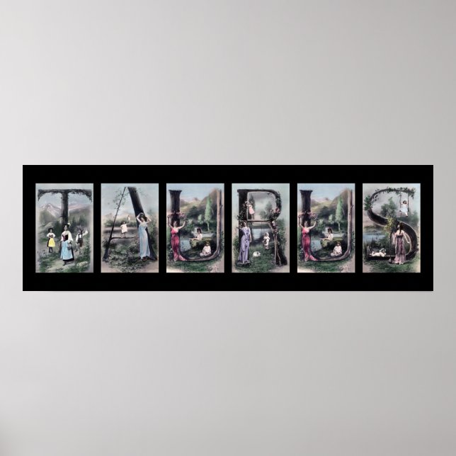 Letra taURUS vintage alfabeta zodiac Rótulo arte (Frente)