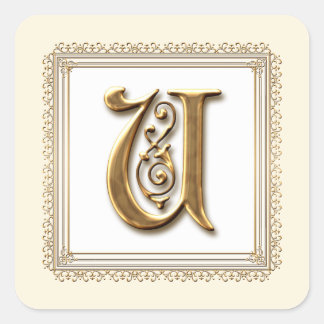 Letra U - sello de Boda formal clásico de oro y en