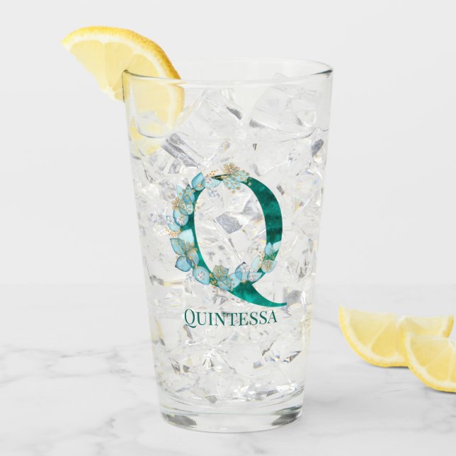 Letra Verde azulada y monograma de color agua Q (Anverso (hielo))