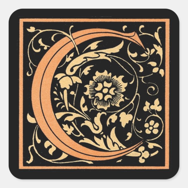 Letra vintage negra y dorada ‘C’ - Pegatina (Anverso)