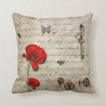 Letra vintage y Cojín decorativo de amapola