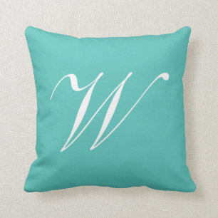 Letra W almohada turquesa monograma