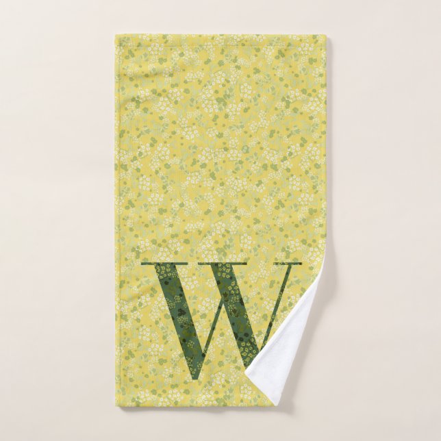 Letra W toalla de baño verde oscuro y amarillo par (Toalla de mano)